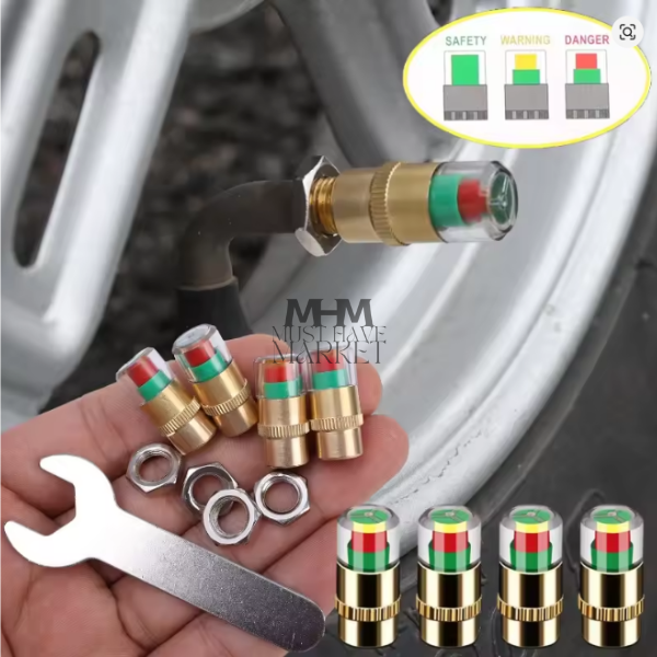 Tire Pressure Indicator Valve Stem Caps (3‑Color Air Alert) – Anti‑Theft Copper Core